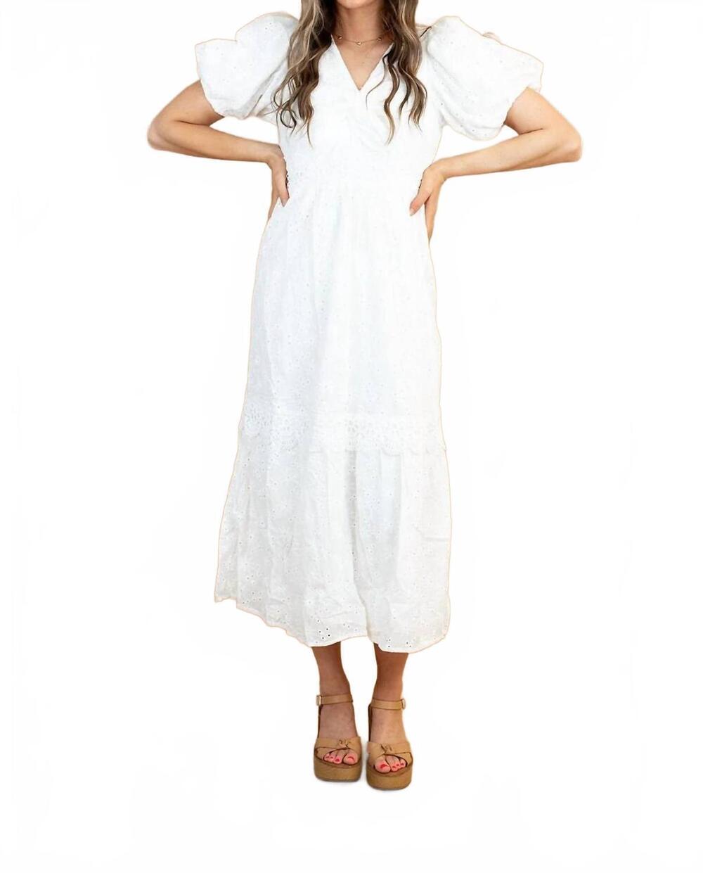 NEW POLAGRAM dani eyelet midi dress in white